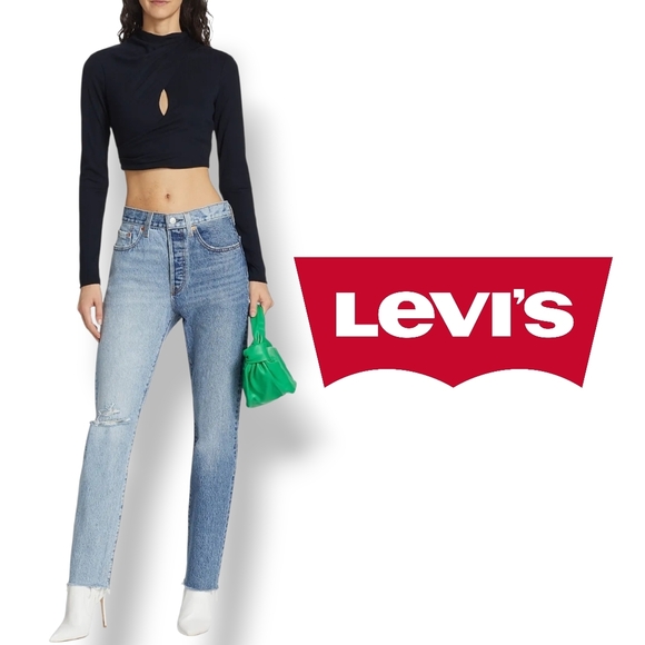 Levi's Premium 501 Two-Tone Straight-Leg Jeans Distressed Denim Blue Jeans 30x30 - Picture 4 of 17